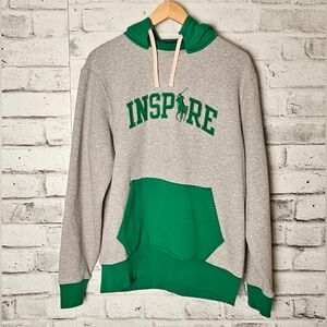 NWT Polo Ralph Lauren Inspire Logo Hoodie Grey Green Colorblock M